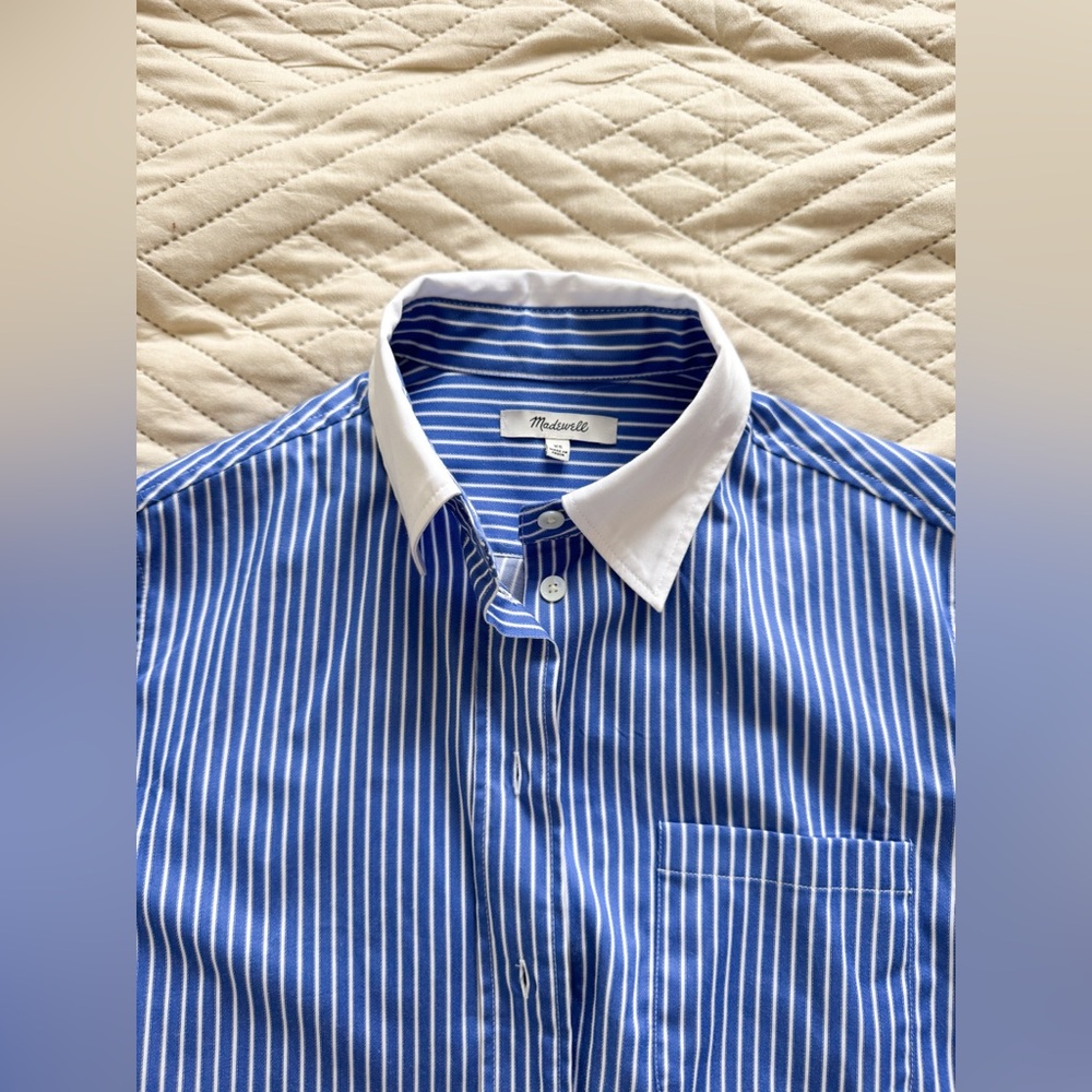 Madewell Blue Striped Shirt with White Collar - Picture 2 of 3